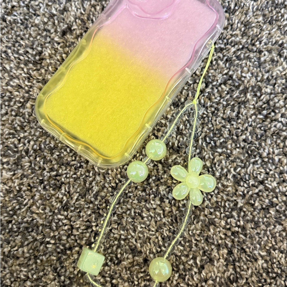 Pink and Yellow Ombre Phone Case with Beaded Charm - Picture 2 of 4